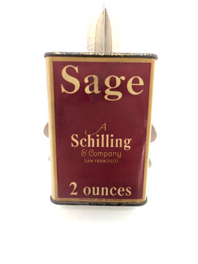 Vintage A. Schilling & Co Sage Spice Tin - Gold Top - 2 oz